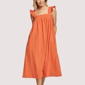 Lost + Wander | Orange Cotton Midi Tank Dress | L